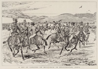 Eine Gruppe von Lanzenreitern auf Maultieren in Belutschistan, Indien von Alfred Chantrey Corbould