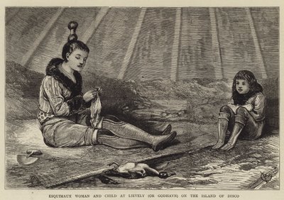 Eskimo-Frau und Kind in Lievely (oder Godhavn) auf der Insel Disco von Alfred Chantrey Corbould