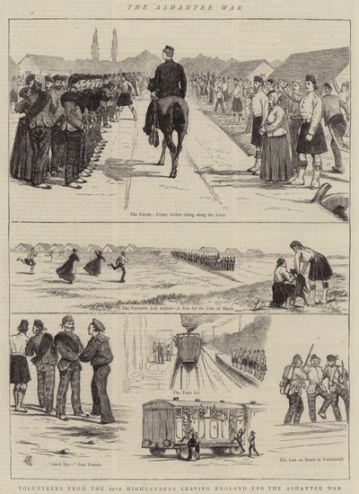Der Ashantee-Krieg, Freiwillige der 79. Highlanders verlassen England für den Ashantee-Krieg von Alfred Chantrey Corbould