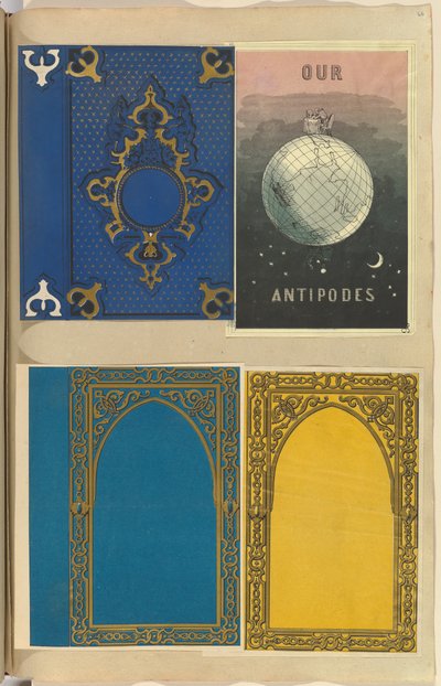 Vier lithografierte Buchumschläge, einer für Unsere Antipoden von Alfred Crowquill
