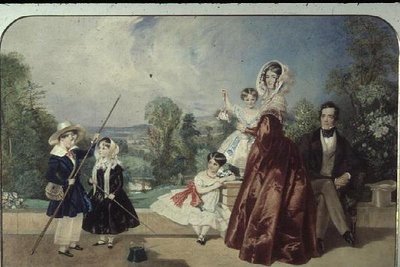 Herr und Frau George Knott mit vier Kindern auf der Terrasse von Bohun Lodge, New Barnet von Alfred Edward Chalon