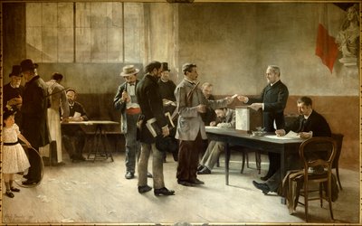 Allgemeines Wahlrecht: Ein Wahllokal im Jahr 1891 von Alfred Henri Bramtot