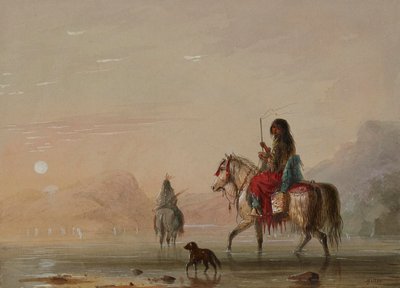 Indianer und seine Squaw durchqueren einen Fluss von Alfred Jacob Miller