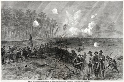Armee des Potomac - Der Kampf um den Vorsprung, nahe Spottsylvania, Virginia. 12. Mai 1864, aus Harpers Weekly von Alfred Rudolph Waud