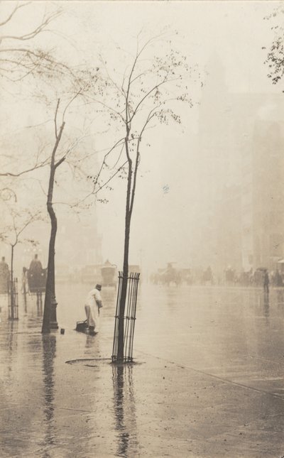 Straßenkehrer und kleiner Baum von Alfred Stieglitz