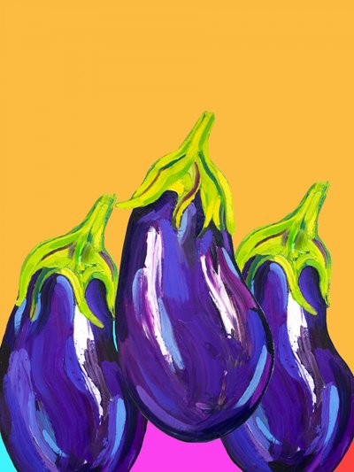 Lebendige violette Auberginen von Alice Straker