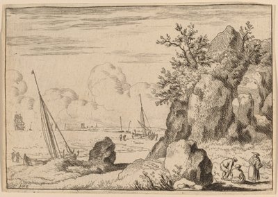 Meereslandschaft mit drei Figuren rechts, wahrscheinlich ca. 1645-1656 von Allart van Everdingen