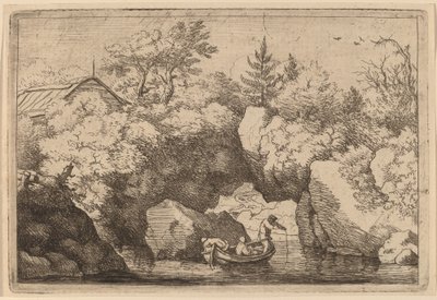 Boot unter einem gespaltenen Felsen von Allart van Everdingen
