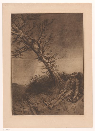 Gestorbener alter Mann unter einem Baum von Alphonse Legros