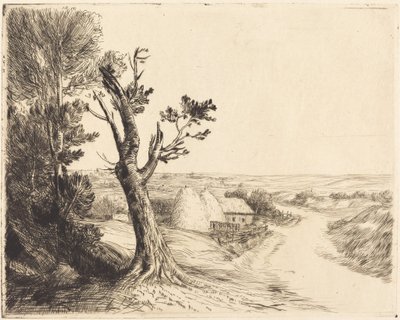 Landschaft mit Heuhaufen von Alphonse Legros