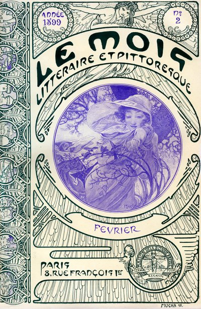 Titelblatt der Zeitschrift (Monatszeitschrift) Le Mois littéraire et picturesque von Alphonse Mucha (1860-1939): Monat Februar 1899 - Maison de la Bonne Presse - von Alphonse Mucha