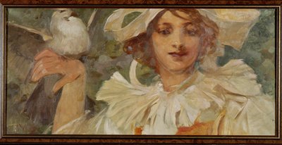 Frau mit Taube von Alphonse Marie Mucha