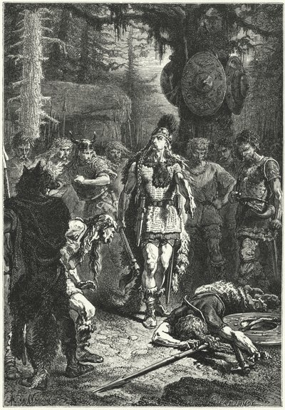 Chlodwig I. tötet einen seiner Soldaten zur Strafe für das Zerschlagen der Vase von Soissons, 486 von Alphonse Marie de (after) Neuville