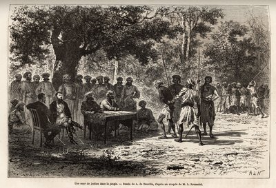 Ein Gerichtshof im Dschungel, nahe dem Dorf Sanchi, nach dem Diebstahl der Truhe der Entdecker, der Magistrat des Bezirks Bhopal und seine Gendarmen werden zum Tatort geschickt, um die Spuren zu untersuchen und zu beurteilen. Der Erzähler L von Alphonse Marie de Neuville