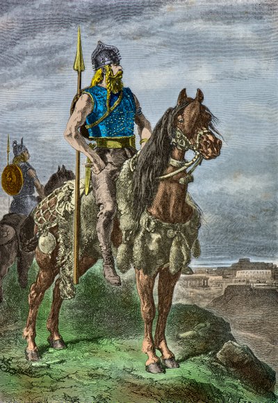 Reiterporträt eines gallischen Kriegers (Gravur) von Alphonse Marie de Neuville