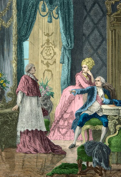 Marie Antoinette und Ludwig XVI. befragen Kardinal de Rohan über die Halsbandaffäre von Alphonse Marie de Neuville