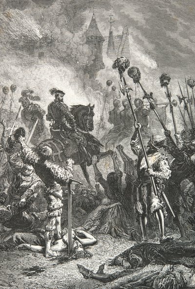 Massaker an den Waldensern im Luberon 1545 durch Antoine Escalin des Almars (Gravur) von Alphonse Marie de Neuville