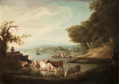 Ein ruhiger Wasserplatz – Weite und grenzenlose Szene mit Vieh von Alvan Fisher