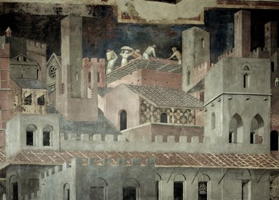 Auswirkungen guter Regierung in der Stadt (Detail) von Ambrogio Lorenzetti