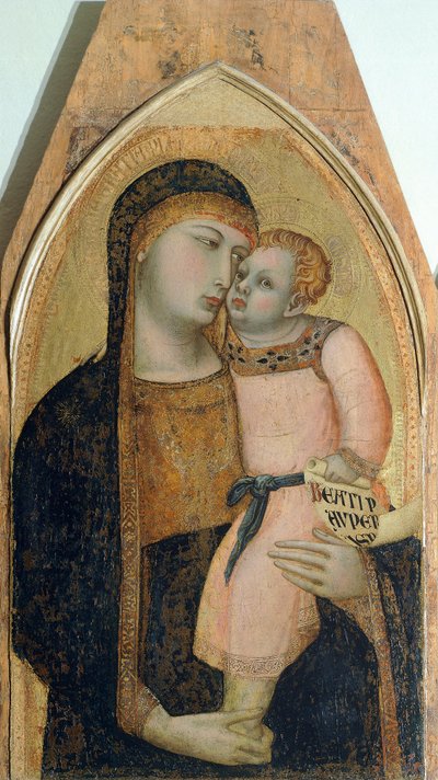 Madonna mit Kind, (Detail) aus Triptychon, das Madonna mit Kind mit Maria Magdalena und St. Dorothea darstellt, von Ambrogio Lorenzetti (1290-ca 1348), Öl auf Holz von Ambrogio Lorenzetti