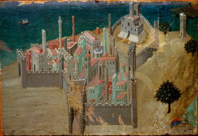Ansicht einer befestigten Stadt am Meer (Detail) von Ambrogio Lorenzetti