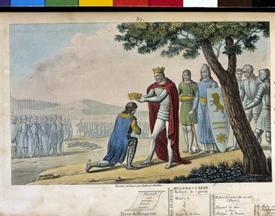 Heinrich I. (1008 - 1060), Kapetinger-Dynastie. Sieger über seinen Bruder Robert den Alten, er vergab ihm und gab ihm das Herzogtum Burgund im Jahr 1016 - entworfen und graviert von Ambroise Tardieu im Jahr 1825. von Ambroise Tardieu
