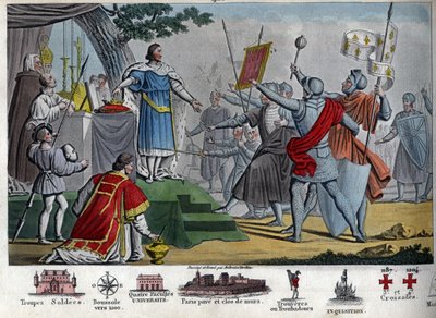 Philipp II. (1165-1223), Kapetinger König, bekannt als „Augustus“, schlägt vor, seine Krone seinen Soldaten zu geben, wenn sie in der Lage sind, sie einen Tag vor der Schlacht von Bouvines zu behalten, aber alle ziehen es vor, ihren König zu behalten. Durc von Ambroise Tardieu