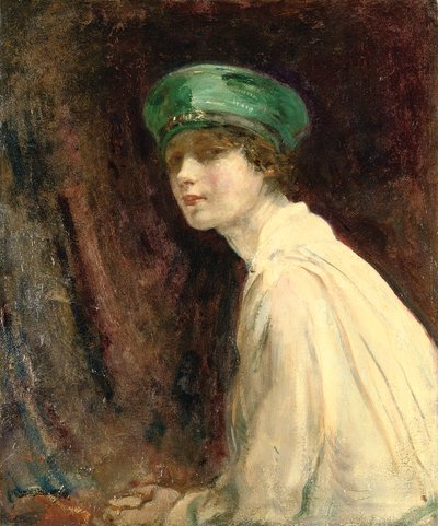 Das grüne Hut, Porträt von Mrs. Claude Johnson, 1918 von Ambrose McEvoy