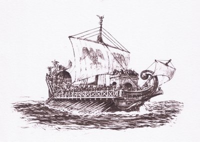 Flottenpatrouille: Römische Schiffe, Illustration aus Der römische Soldat, 1928 von Amedee Forestier