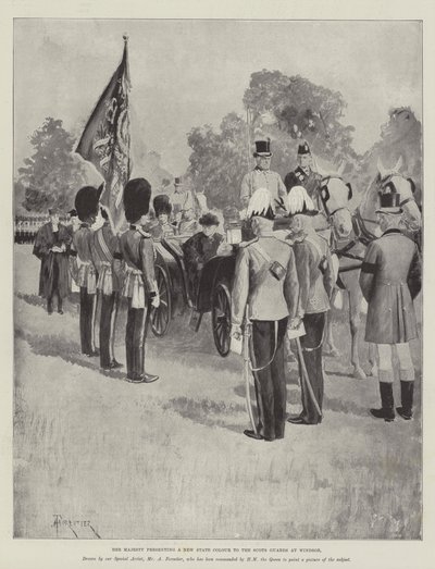 Ihre Majestät überreicht eine neue Staatsflagge an die Scots Guards in Windsor von Amedee Forestier