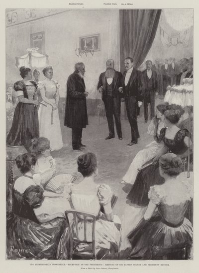 Die Bloemfontein-Konferenz, Empfang im Präsidium, Treffen von Sir Alfred Milner und Präsident Kruger von Amedee Forestier