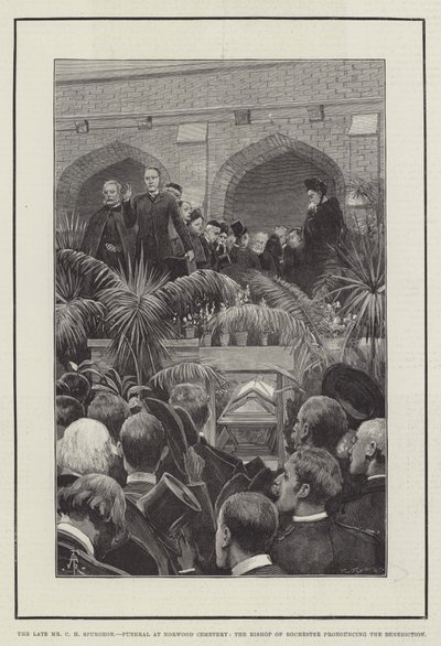 Der verstorbene Mr. C. H. Spurgeon, Beerdigung auf dem Norwood-Friedhof, der Bischof von Rochester spricht den Segen von Amedee Forestier