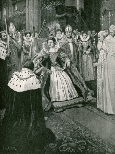 Die Übergabe der Handschuhe durch den Lord of the Manor of Worksop bei der Krönung von Elizabeth von Amedee Forestier
