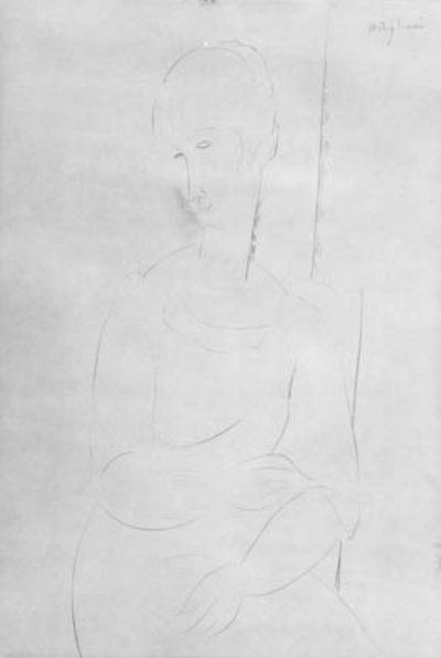 Porträt eines sitzenden jungen Mädchens. Kniebild, Kopf nach links von Amedeo Modigliani