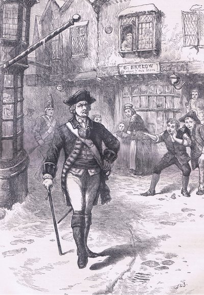 Der Offizier und der Barbierjunge, Illustration aus Cassells Geschichte der Vereinigten Staaten, veröffentlicht von Cassell, Petter & Galpin, ca. 1900 (Litho) von American English school