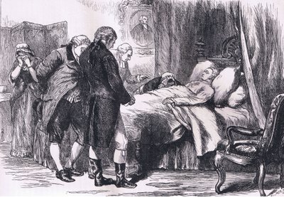 Washington auf seinem Sterbebett, Illustration aus Cassells Geschichte der Vereinigten Staaten, veröffentlicht von Cassell, Petter & Galpin, ca. 1900 (Lithografie) von American English school