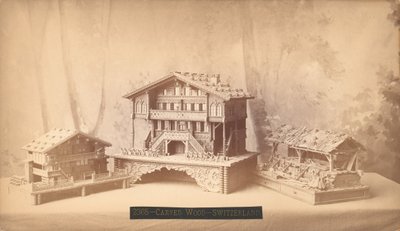 Schweizer Häuschen, geschnitzte Modelle, Philadelphia Centennial International Exhibition, 1876 (Silberalbuminabzug) von American Photographer