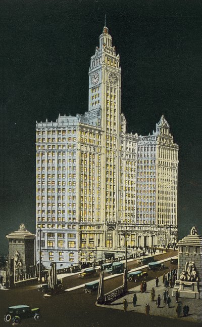 Das Wrigley Building, Süd- und Nordteil, bei Nacht von American Photographer