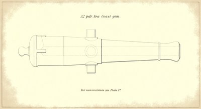 32-Pfünder Küstengeschützrohr, aus dem offiziellen Handbuch der US-Armee für schwere Artillerie, 1850-51 von American School