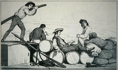 Ein Flachboot, das Fracht auf dem Mississippi River transportiert, um 1840 von American School