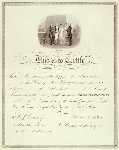 Eine Heiratsurkunde von 1849 von American School
