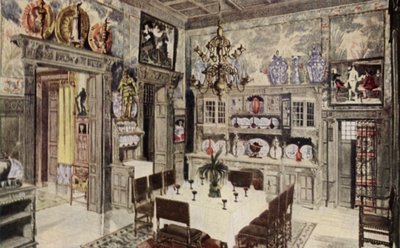 Ein deutsches Modell-Esszimmer (Farblithografie) von American School
