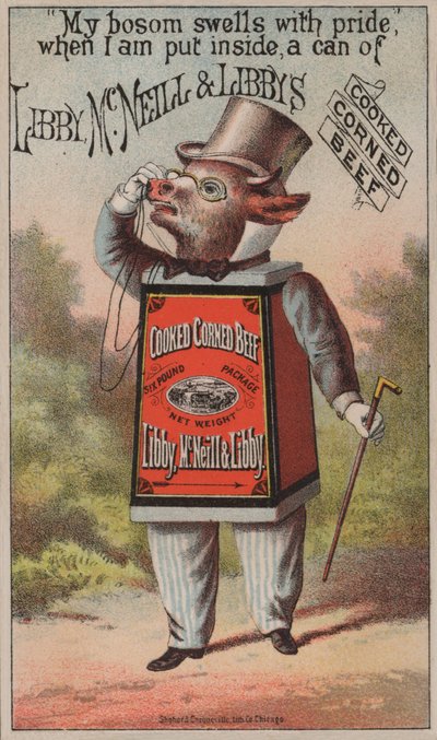 Werbung für Libby, McNeill & Libby gekochtes Corned Beef von American School