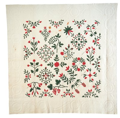 Applikation und bestickter Garten-Botanikalbum-Quilt von American School