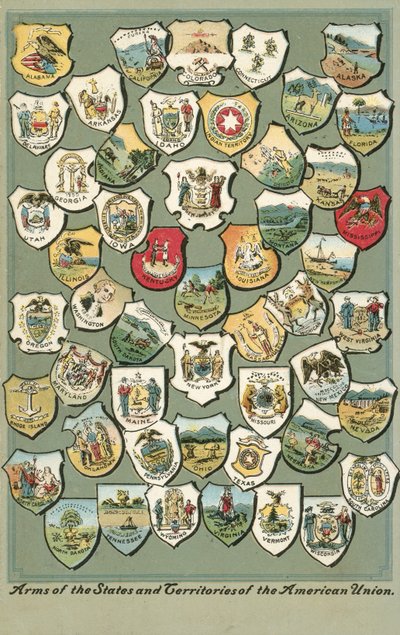 Wappen der Bundesstaaten der USA (Farblitho) von American School