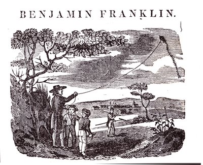 Benjamin Franklin (1706-90) führt sein Drachenexperiment durch von American School