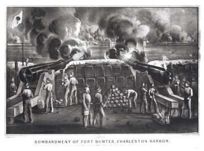 Bombardierung von Fort Sumter, Charleston Harbour von Fort Moultrie, 12. und 13. April 1861, veröffentlicht von Currier und Ives von American School
