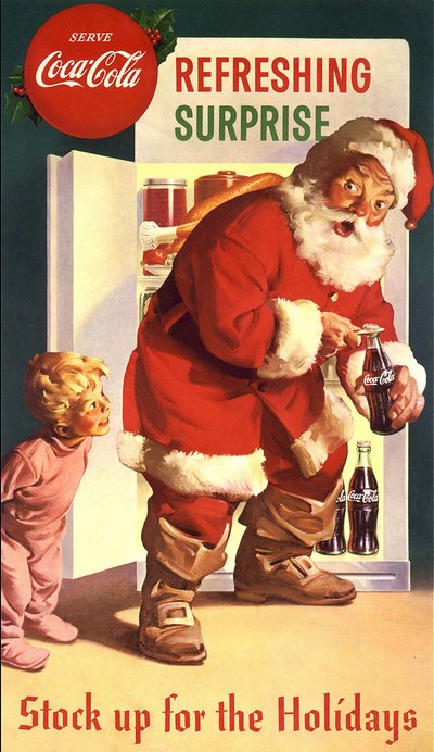 „Coca-Cola“-Werbung mit Weihnachtsmann, 40er Jahre. Vorherige Genehmigung zur Nutzung mit Coca-Cola erforderlich. von American School