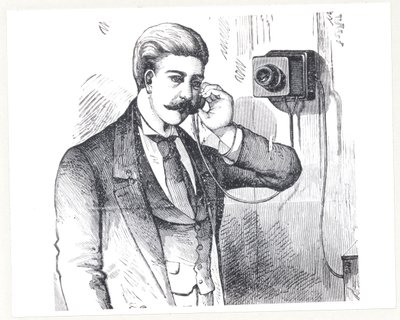 Kondensator-Telefon in Gebrauch, aus The Electric Telephone von George Bartlett Prescott, 1890 von American School