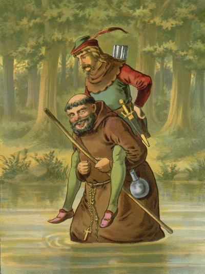 Bruder Tuck trägt Robin Hood über das Wasser von American School